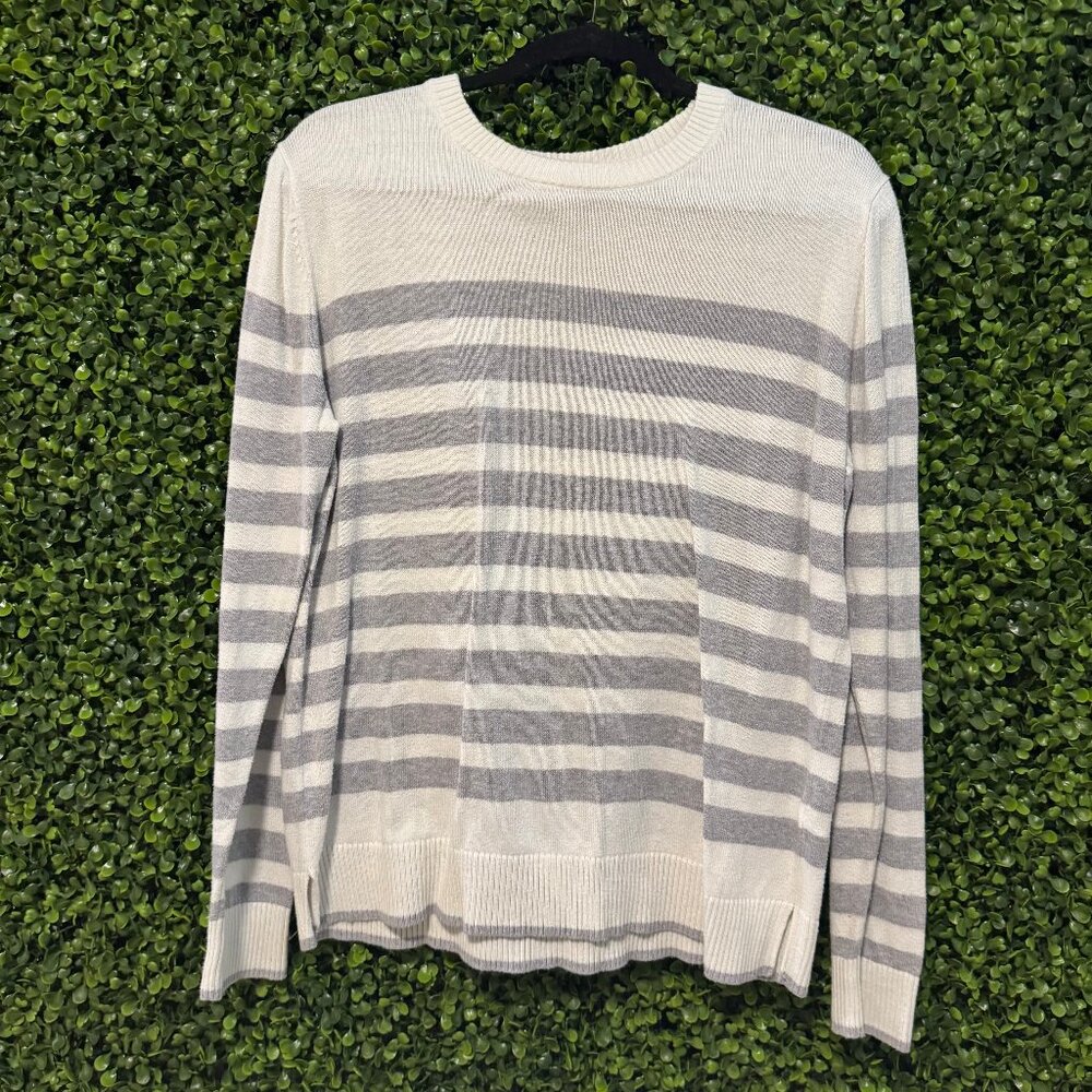 white and grey sweater